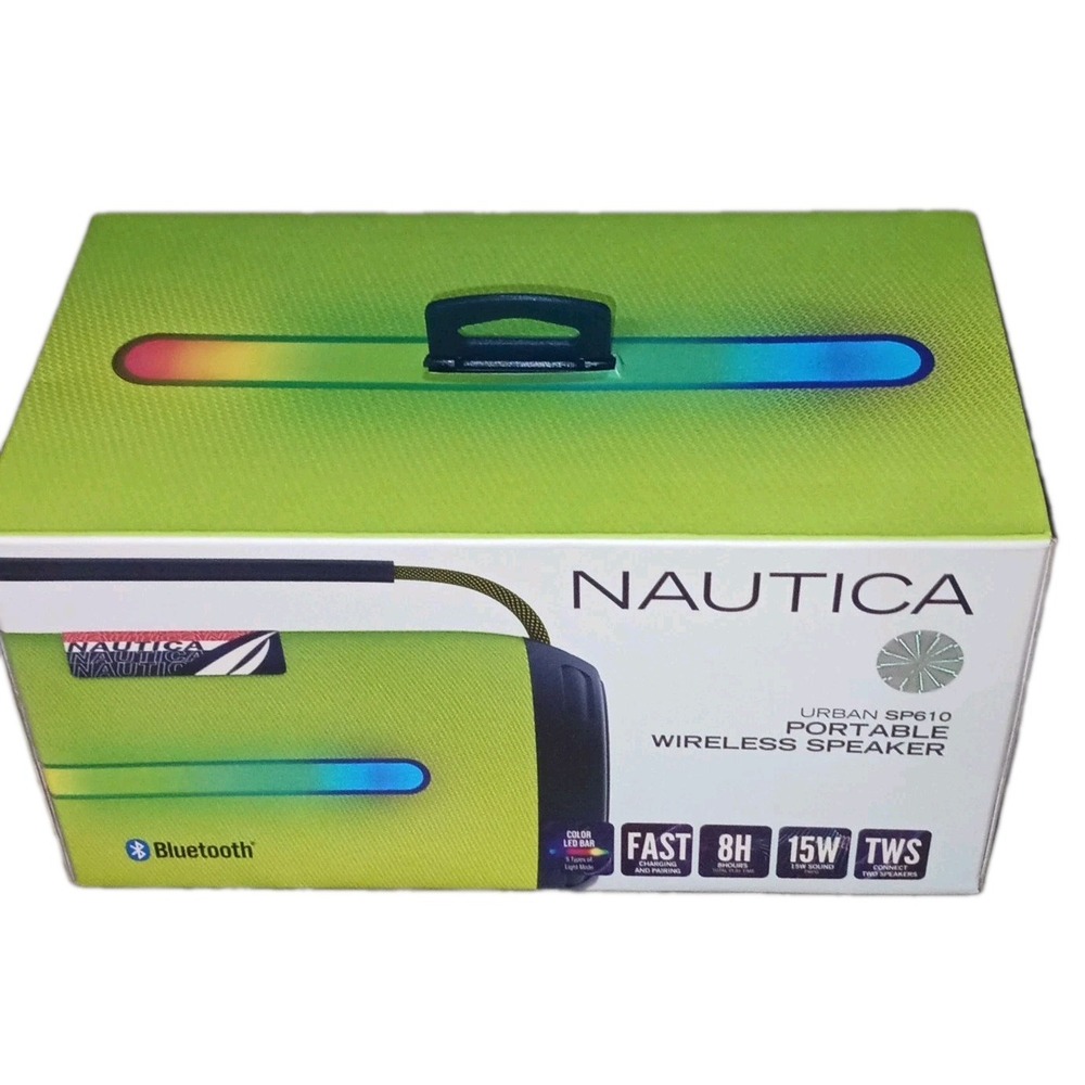 New Nautica Urban SP610 Portable Bluetooth Speaker 15W LED USB/AUX Green/Navy